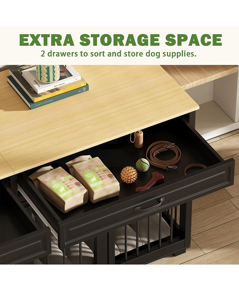 Homsee Indoor Dog Crate Furniture, Dog Cage Kennel with 2-Drawers