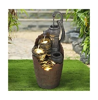 SunJet 32.6" Rustic Barrel Outdoor Water Fountain