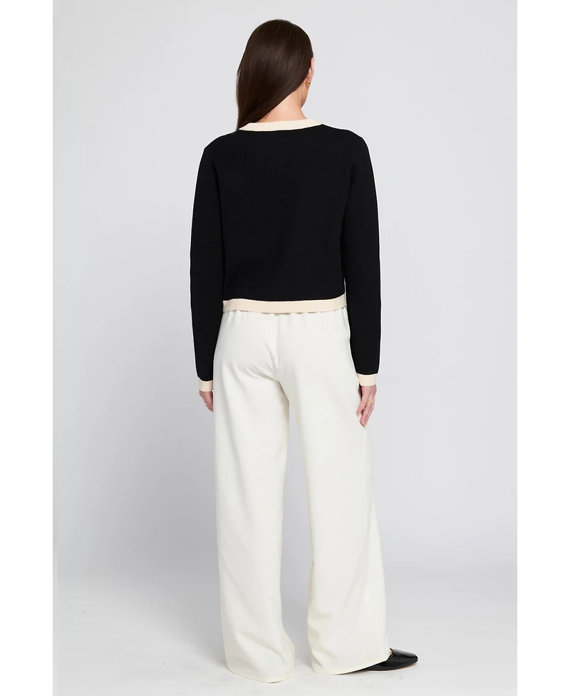 Elle Collection Women's Fine Gauge Lightweight Framed Cardigan Sweater