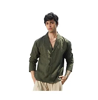 Campus Sutra Men's Army Green Wrinked Korean Oversized Shirt.