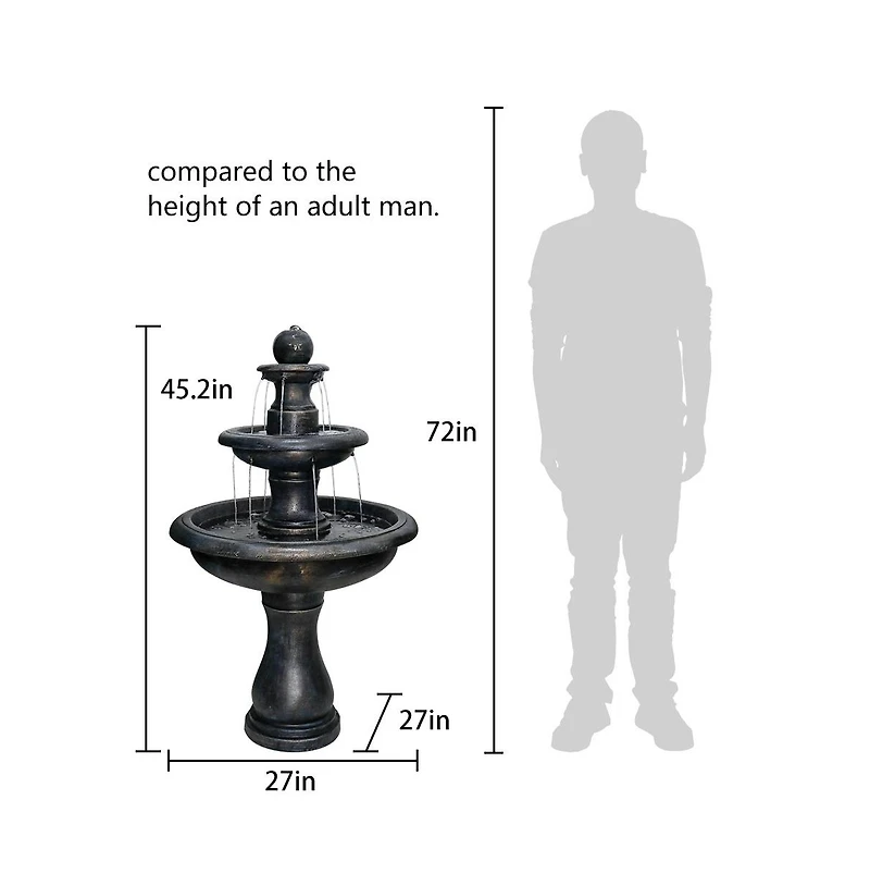 SunJet 45.2" High 3-Tiers Modern Concrete Outdoor Water Fountain