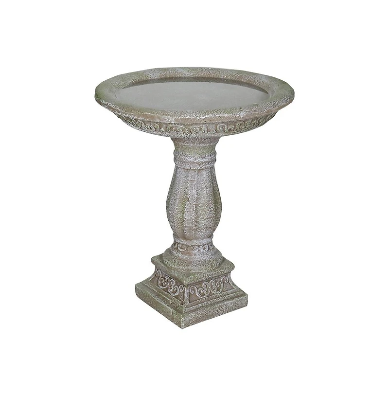 SunJet 23.8 Inch High Concrete Bird Bath with Carved Pedestal – Birdbath Sturdy & Elegant Design, Stone-Like Texture