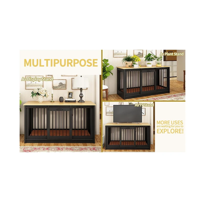 Homsee Dog Kennel Furniture, Pet Dog Cage with Sliding Door for Large Medium Small Dogs