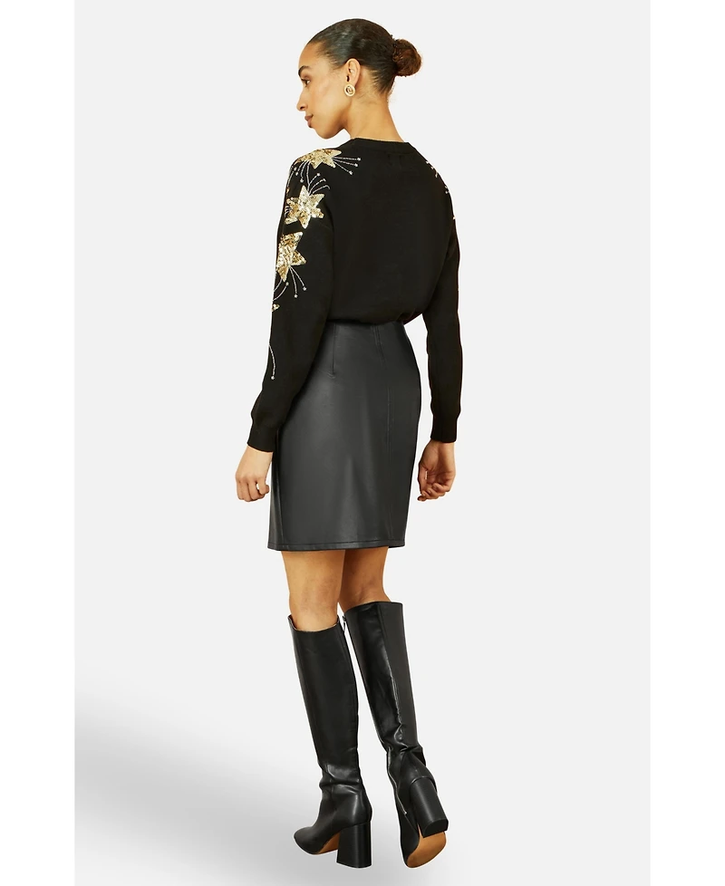 Yumi Women's Sequin Star Detail Relaxed Fit Sweater