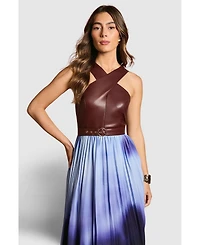 Coast Women's Pu Cross Neck Belted Midi Dress
