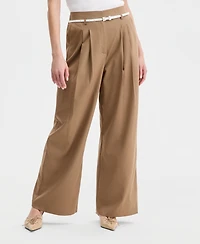 Bar Iii Women's Belted Pleated Wide-Leg Trousers, Macy's Exclusive