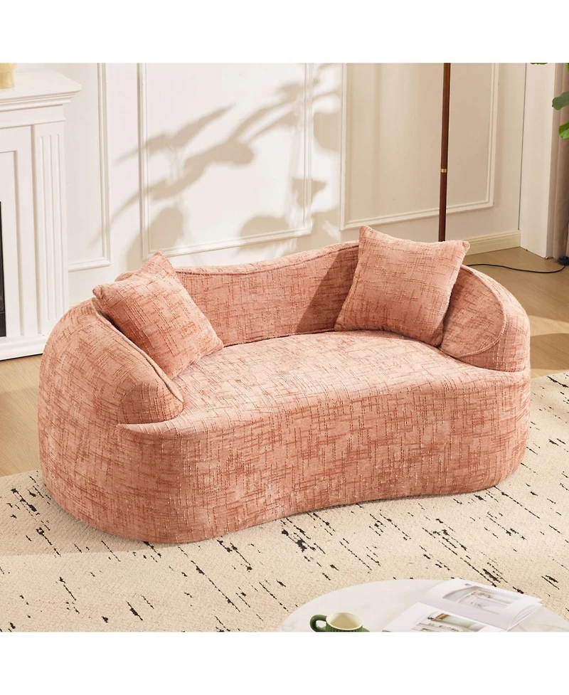Streamdale Furniture Streamdale Pink curved two-person compress sofa with armrests and two pillows
