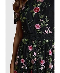 Coast Women's Lace Trim Embroidered Mesh Midi Dress