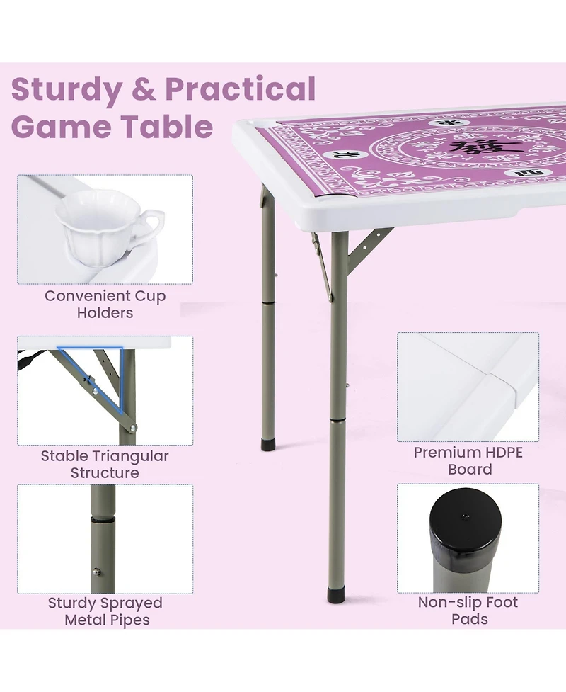 Sugift Portable Folding Mahjong Table With Cup Holders And Game Mat.