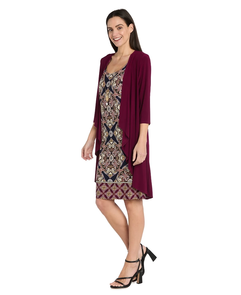 R & M Richards Women's Printed Interlock Twist Yarn Jacket Dress, 2-Piece Set