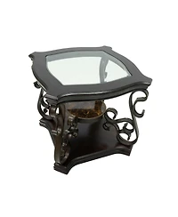 sumyeg Modern End Table with Glass Top Marble Paper Mdf Shelf and Powder Coated Metal Legs