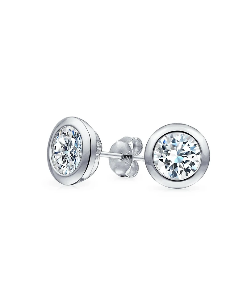 Bling Jewelry Adjustable Round Bezel Cubic Zirconia Tennis Bolo Bracelet & 7mm Solitaire Cz Stud Earrings Jewelry Set