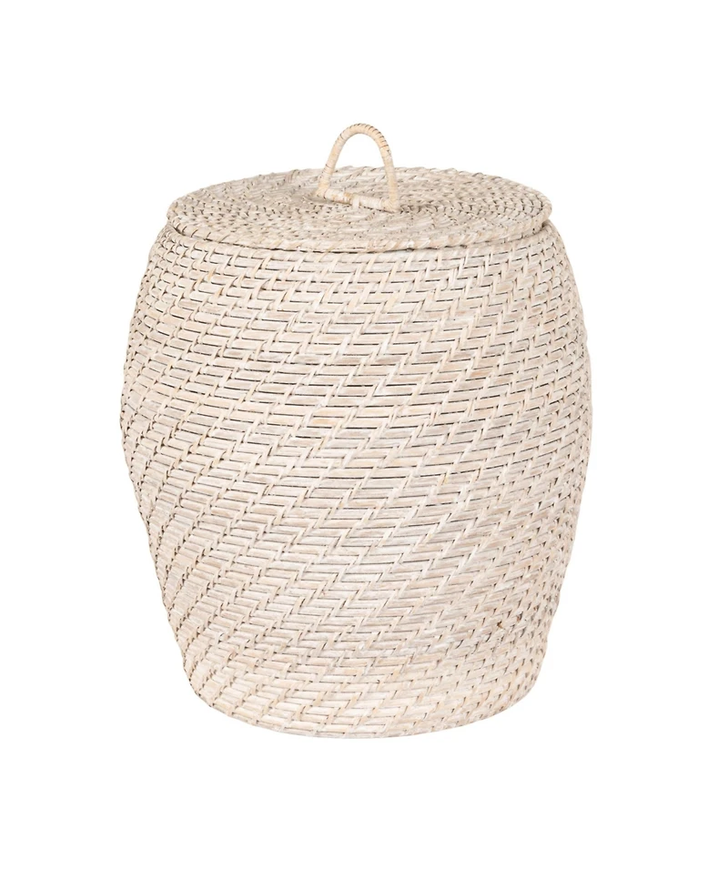 Storied Home Rattan Wicker Storage Basket with Lid, Washed Black Finish, Set of 2