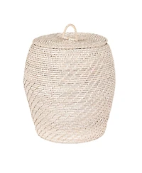 Storied Home Rattan Wicker Storage Basket with Lid, Washed Black Finish, Set of 2
