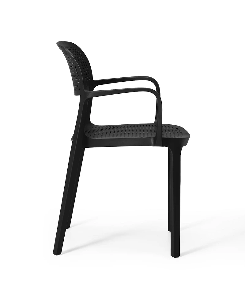 WestinTrends 3-Piece Round Metal Bistro Dining Table Set And Stackable Resin Patio Arm Chairs