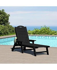 WestinTrends Outdoor Hdpe Patio Chaise Lounge With Wheels & Cup Holder