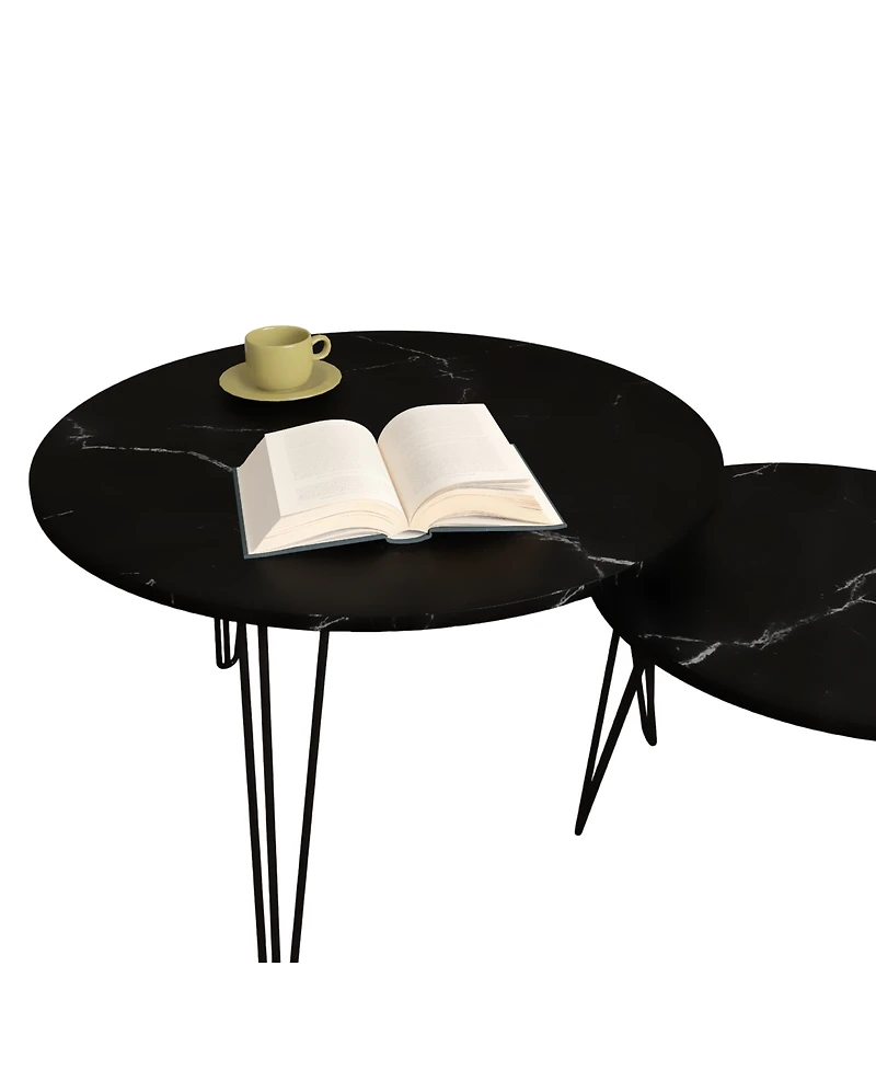 sumyeg 27.56 Inch Round Nesting Coffee Table Set of 2 with Marble Tabletop and Metal Base