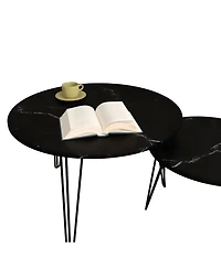 sumyeg 27.56 Inch Round Nesting Coffee Table Set of 2 with Marble Tabletop and Metal Base