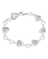 Bling Jewelry Romantic Cubic Zirconia Cz Heart Bracelet and Huggie Hoop Earrings Jewelry Set