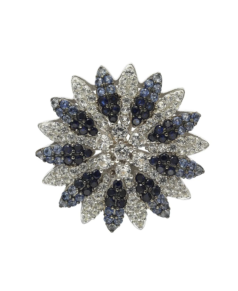 Suzy Levian New York Sterling Silver Sapphire & Created White Sapphire Pave Flower Brooch