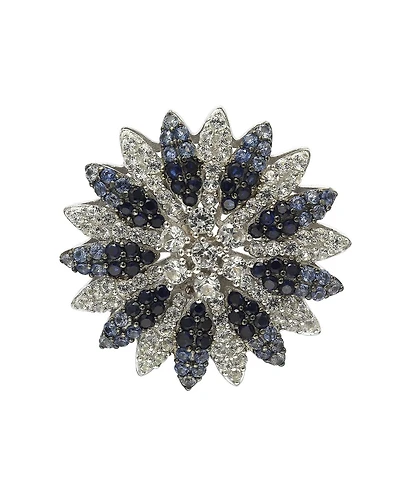 Suzy Levian New York Sterling Silver Sapphire & Created White Sapphire Pave Flower Brooch