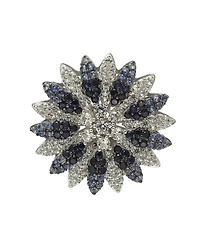 Suzy Levian New York Sterling Silver Sapphire & Created White Sapphire Pave Flower Brooch