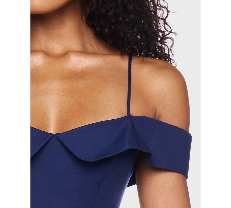 B Darlin Juniors' Sweetheart Spaghetti-Strap Cold-Shoulder Twill Fit & Flare Dress