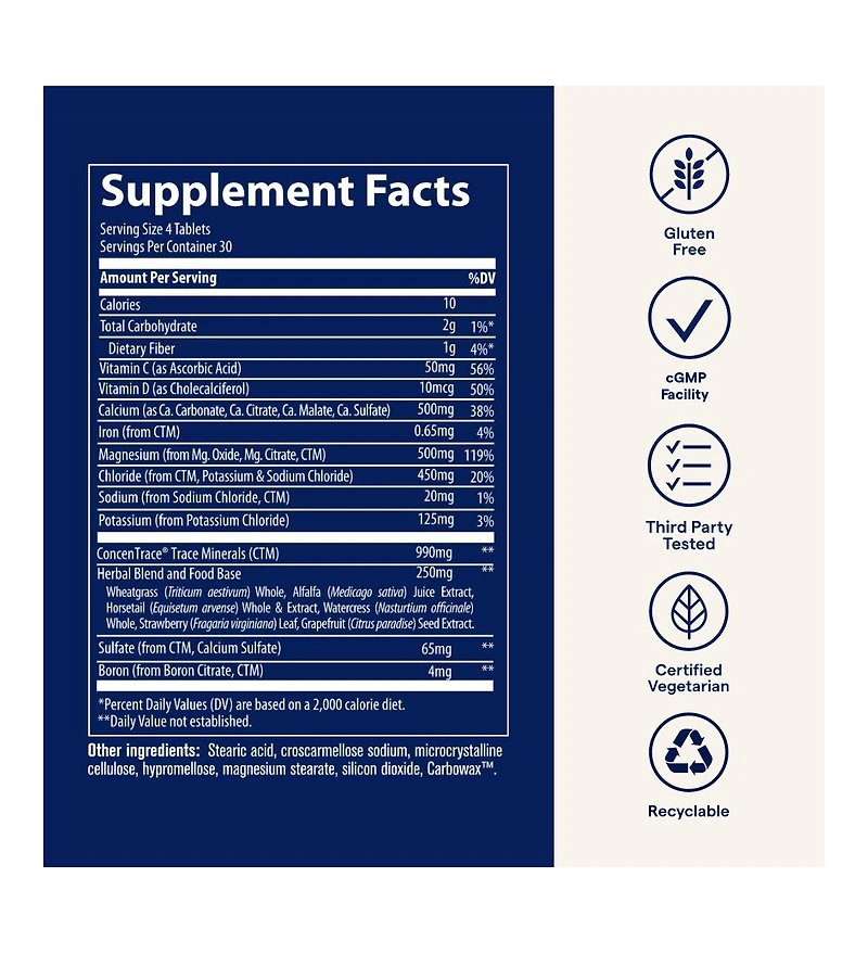 Trace Minerals Complete Calcium & Magnesium 1:1 | Powerful Bone, Energy, Heart, Muscle & Mood Support | Certified Vegetarian, Gluten Free | 120 Tablet