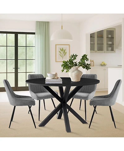 Maison Boucle 5-Piece Round Dining Table Set for 4, Black Mdf Top with Upholstered Fabric Chairs, Kitchen Small Spaces