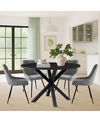 Maison Boucle 5-Piece Round Dining Table Set for 4, Black Mdf Top with Upholstered Fabric Chairs, Kitchen Small Spaces