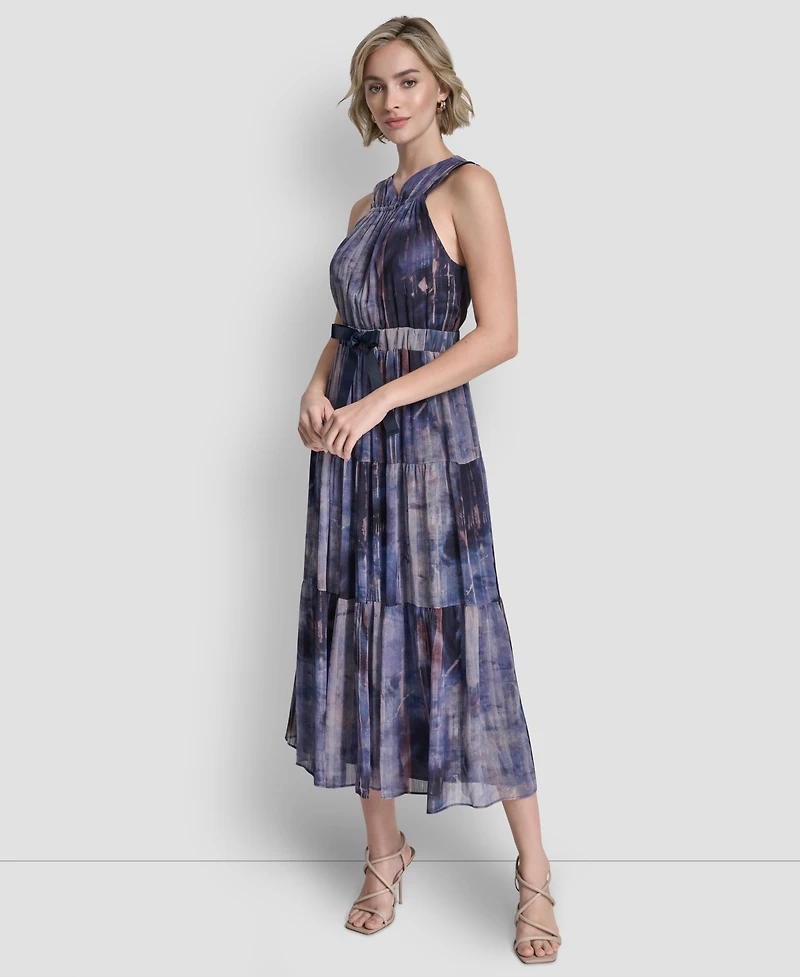 Dkny Women's V-Neck Sleeveless Tie Waist Dress