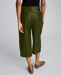 Kenneth Cole Women's Faux Leather High Rise Pintuck Culotte