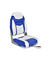 Sugift High Back Folding Boat Seat with Blue White Sponge Cushion and Flexible Hinges