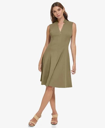 Calvin Klein Women's Collared V-Neck Knee-Length Dress