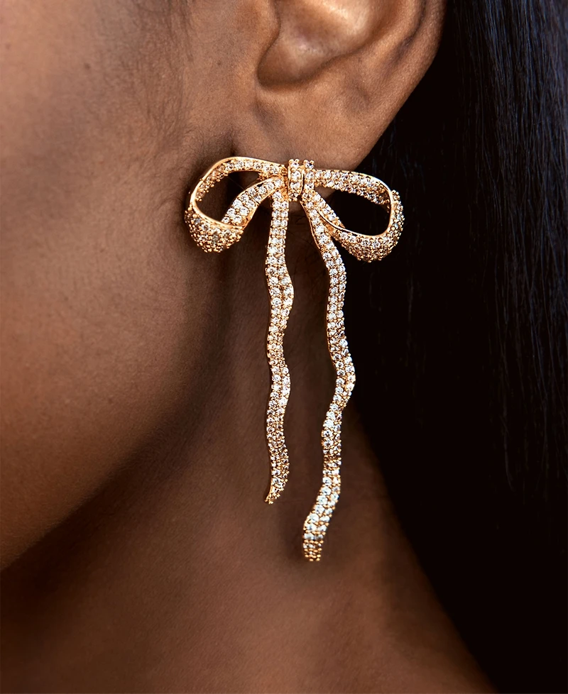 Ettika Gold Plated Pave Bow Earrings
