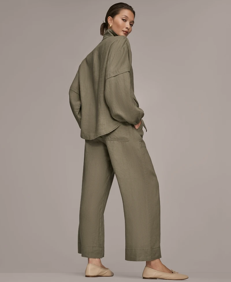 Donna Karan Weekend Women's Long Blouson Sleeve Button Adjustable Tie Shirt