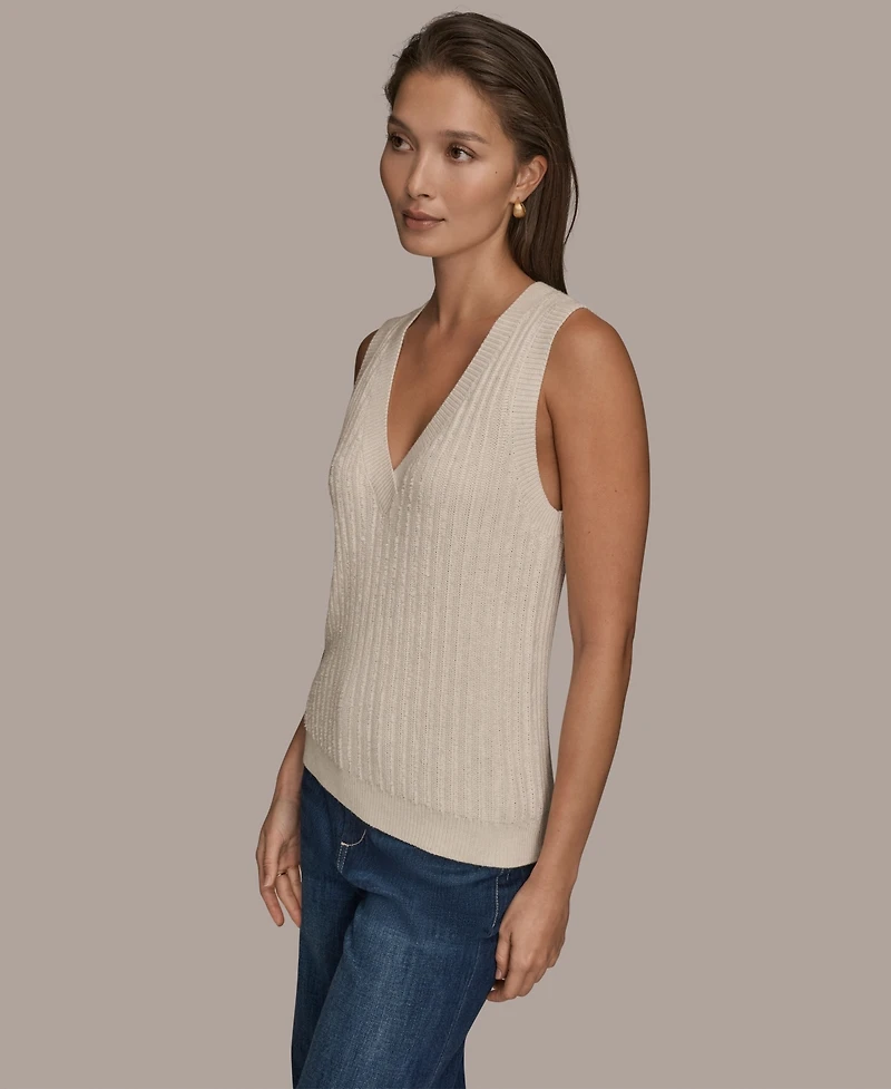 Donna Karan Weekend Women's Sleeveless V-Neck Loop Stitch Sweater Vest