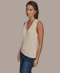 Donna Karan Weekend Women's Sleeveless V-Neck Loop Stitch Sweater Vest