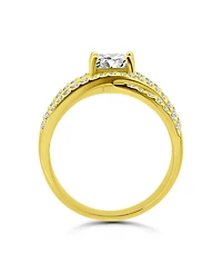 Cubic Zirconia Intertwined Band with Cushion Prong Center Ring Silver Plate