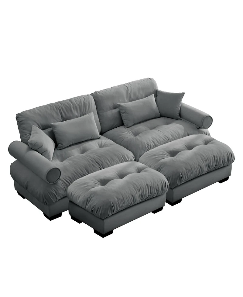 Streamdale Furniture Streamdale Oversized Modern Two-Seater Sofa with Ottoman, Velvet, Grey