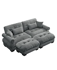 Streamdale Furniture Streamdale Oversized Modern Two-Seater Sofa with Ottoman, Velvet, Grey