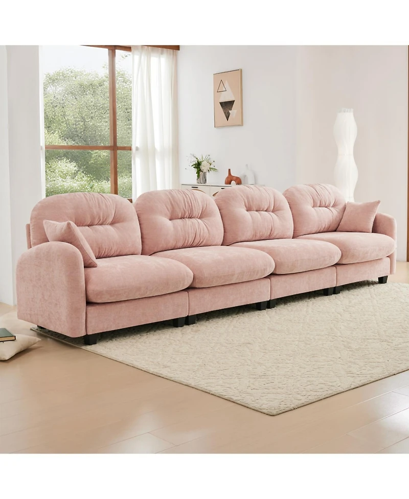 Streamdale Furniture Streamdale Four-Seater Modular Chenille Sectional Couch with Pillows, Pink