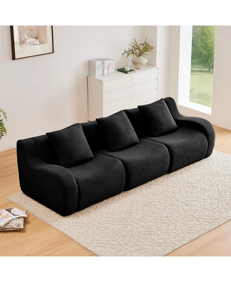 Streamdale Furniture Streamdale Boneless Sofa, Teddy Fabric, Anti-Slip, No Assembly, Curved Armrests, Black