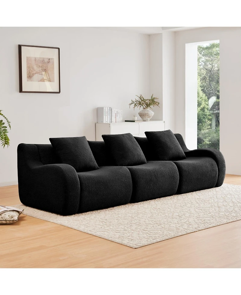 Streamdale Furniture Streamdale Boneless Sofa, Teddy Fabric, Anti-Slip, No Assembly, Curved Armrests, Black