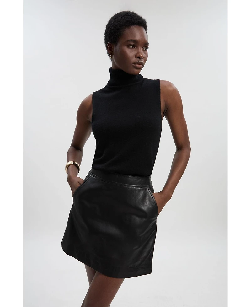 Karen Millen Womens Leather Signature Mini Skirt