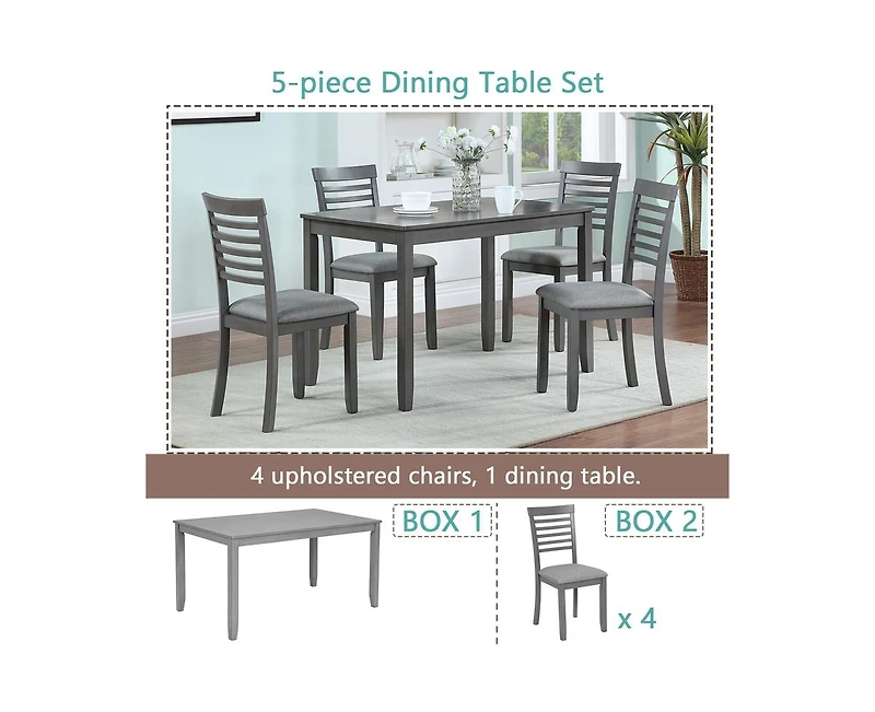 Casainc 5-Piece Modern Dining Set with Rectangular Wood Table and 4 Upholstered Chairs