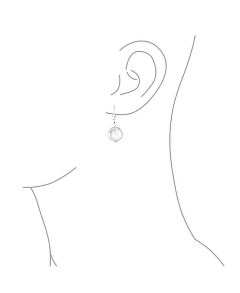 Bling Jewelry Baroque Irregular Round Coin Shaped White Biwa Pearl Dangle Earrings Sterling Silver Lever back