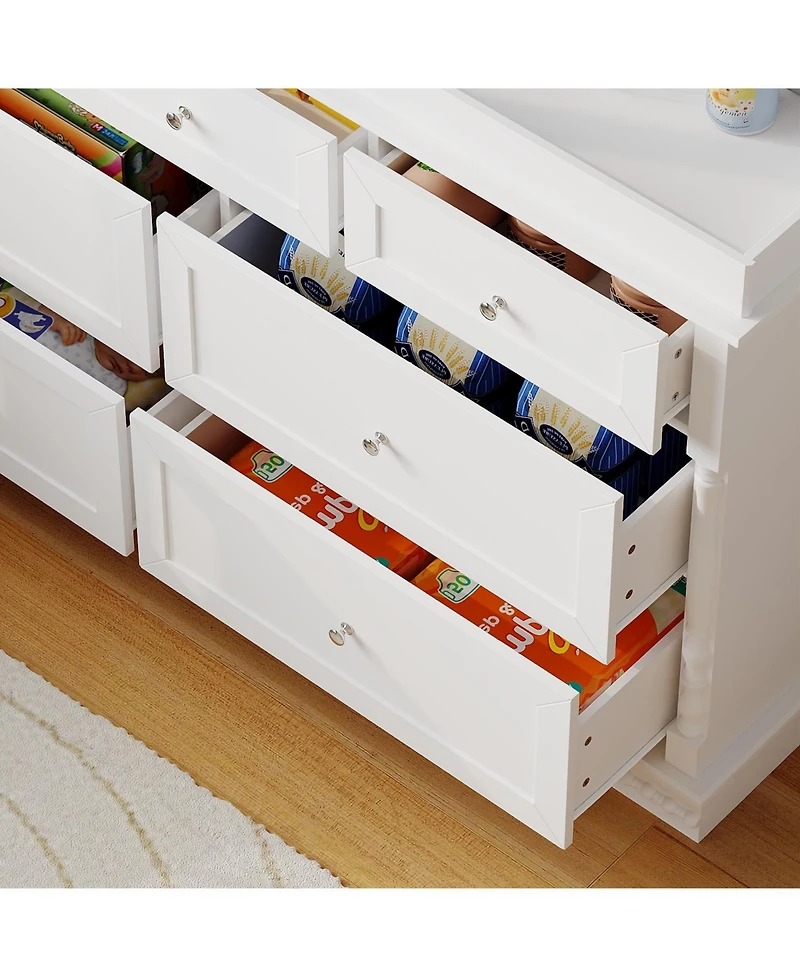 Homsee Changing Table with 7-Drawers, Guardrail Top, Anti-Tip Safety Feature