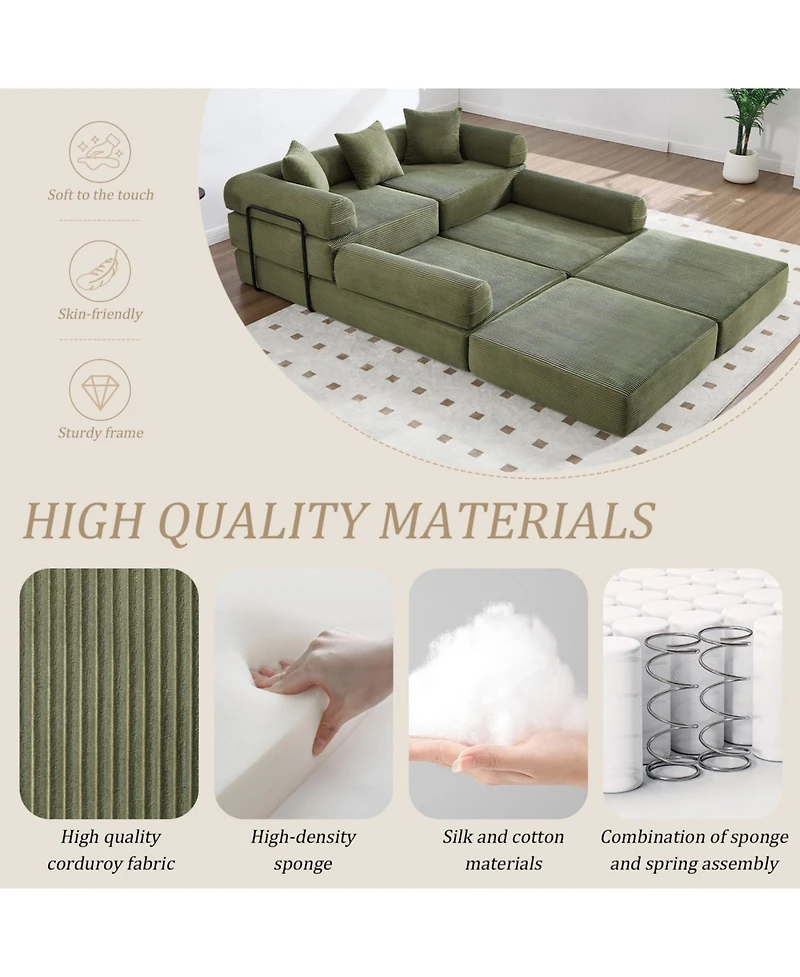 Streamdale Convertible Folding Sofa Bed with Pillow Back Handrail, Cloud Corduroy Mattress Sofa