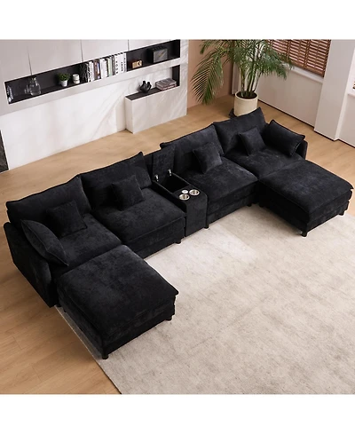 Streamdale Furniture Streamdale 148-inch seven-piece sofa set with console, coffee table & 6 pillows